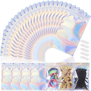 350 PCS 4x6 Smell Proof Mylar Bags for Food Storage, Resealable Mylar Bags for Kitchen Organization with Clear Window, Holographic Ziplock Packaging Bag for Candy, Cookies and Small Jewelry
