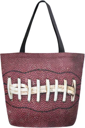 3D Close Up Of American Football Print Extra Large Canvas Shoulder Tote Top Storage Handle Bag for Gym Beach Weekender Travel Reusable Grocery Shopping