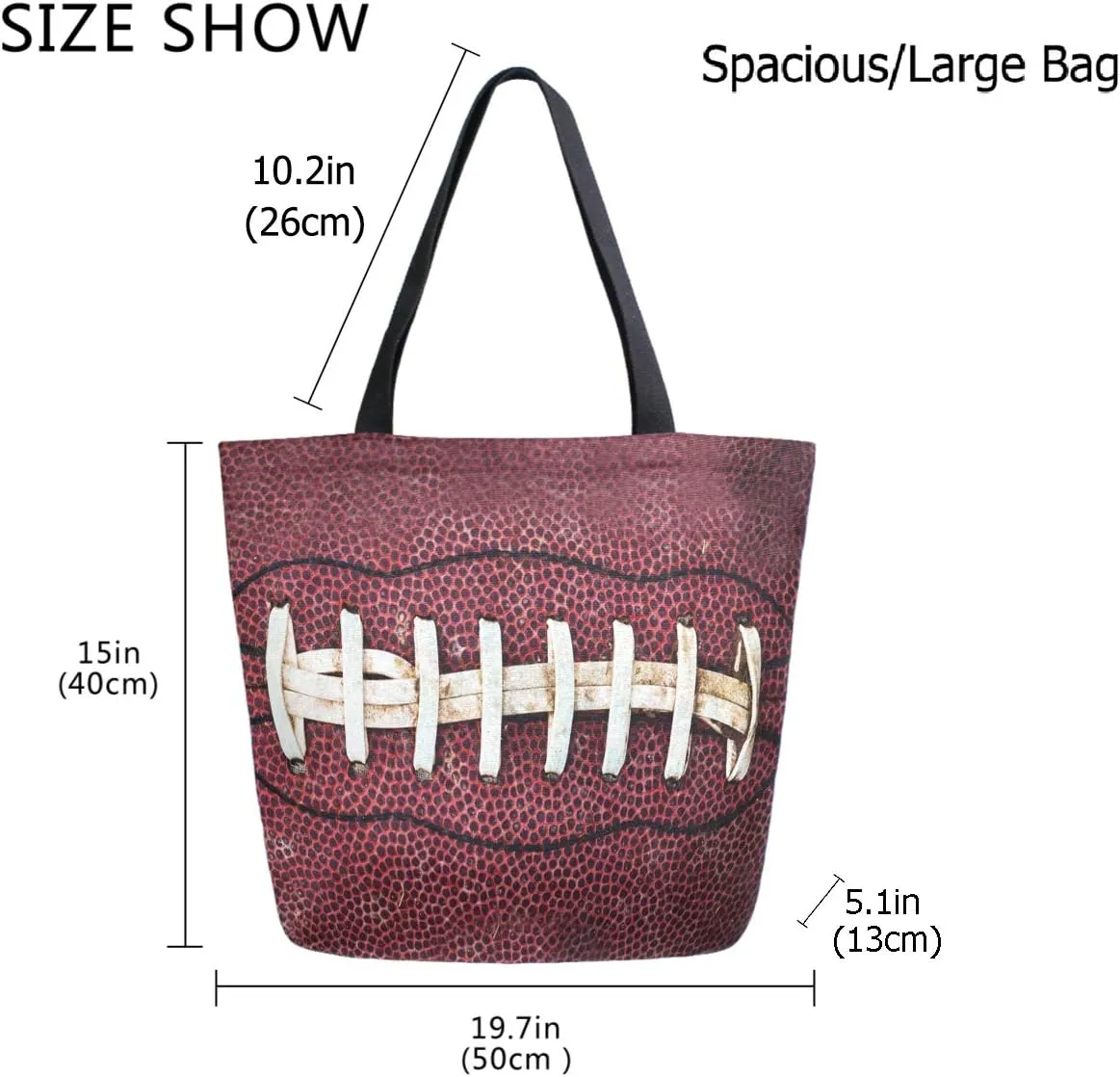 3D Close Up Of American Football Print Extra Large Canvas Shoulder Tote Top Storage Handle Bag for Gym Beach Weekender Travel Reusable Grocery Shopping