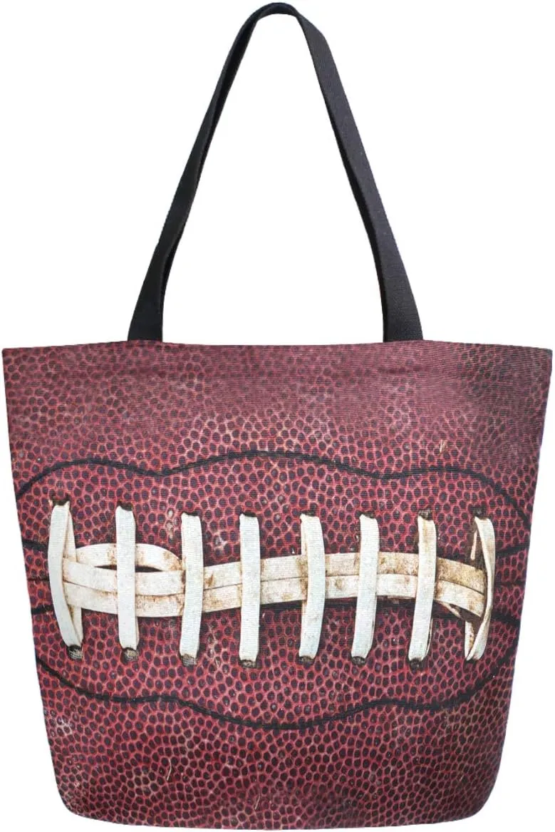 3D Close Up Of American Football Print Extra Large Canvas Shoulder Tote Top Storage Handle Bag for Gym Beach Weekender Travel Reusable Grocery Shopping