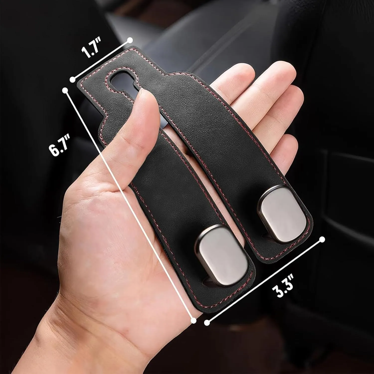 4 Pack Car Seat Back Storage Hooks - Premium Leather Seat Holder for Headrest Purses and Bags (Black)