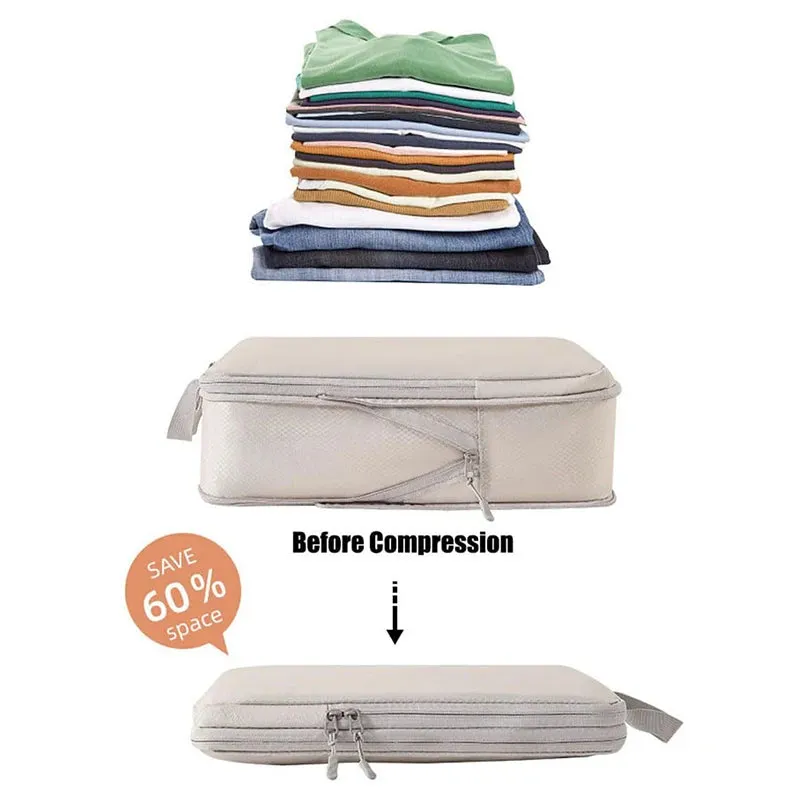 4-Piece Travel Compression Packing Cubes Set – Waterproof Luggage Organizer Bags for Clothes & Accessories