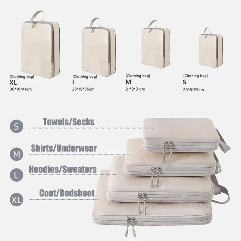 4-Piece Travel Compression Packing Cubes Set – Waterproof Luggage Organizer Bags for Clothes & Accessories