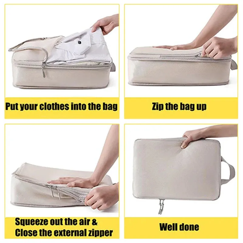 4-Piece Travel Compression Packing Cubes Set – Waterproof Luggage Organizer Bags for Clothes & Accessories