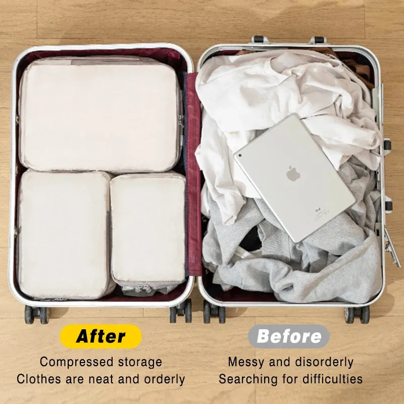 4-Piece Travel Compression Packing Cubes Set – Waterproof Luggage Organizer Bags for Clothes & Accessories