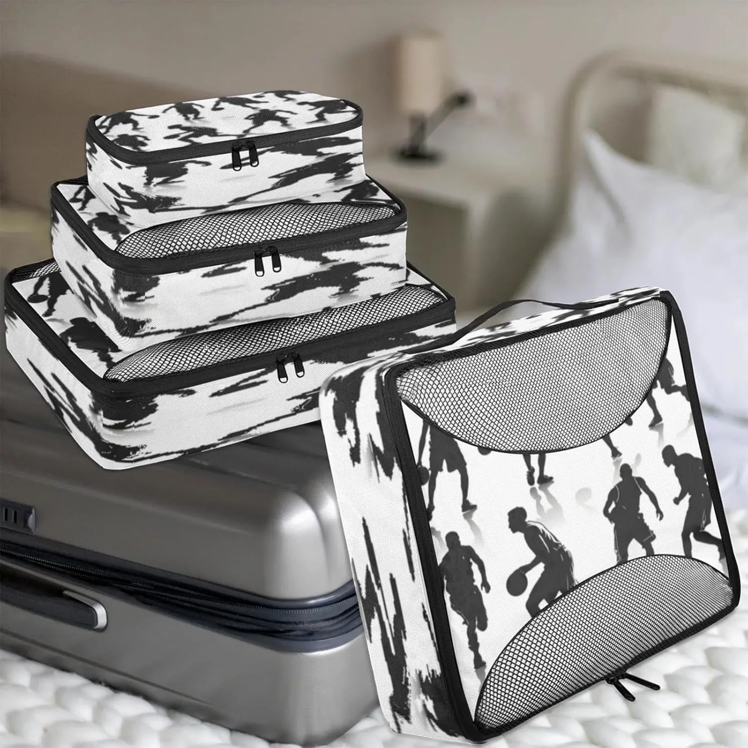 4 Set Packing Cubes for Travel, Basketball Packing Cubes for Women, Travel Luggage Packing Organizers, Packing Cube Set, Basketball Players