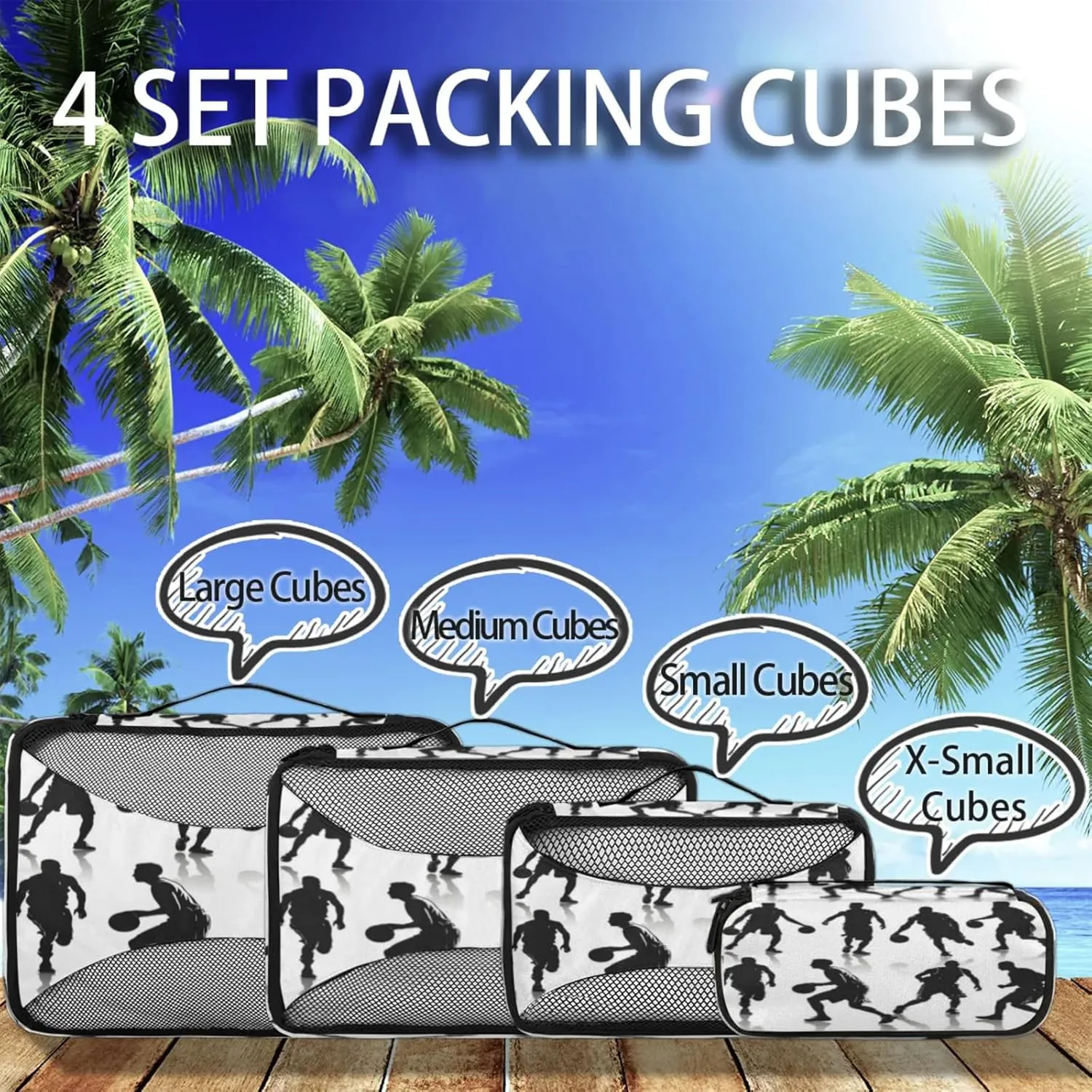 4 Set Packing Cubes for Travel, Basketball Packing Cubes for Women, Travel Luggage Packing Organizers, Packing Cube Set, Basketball Players