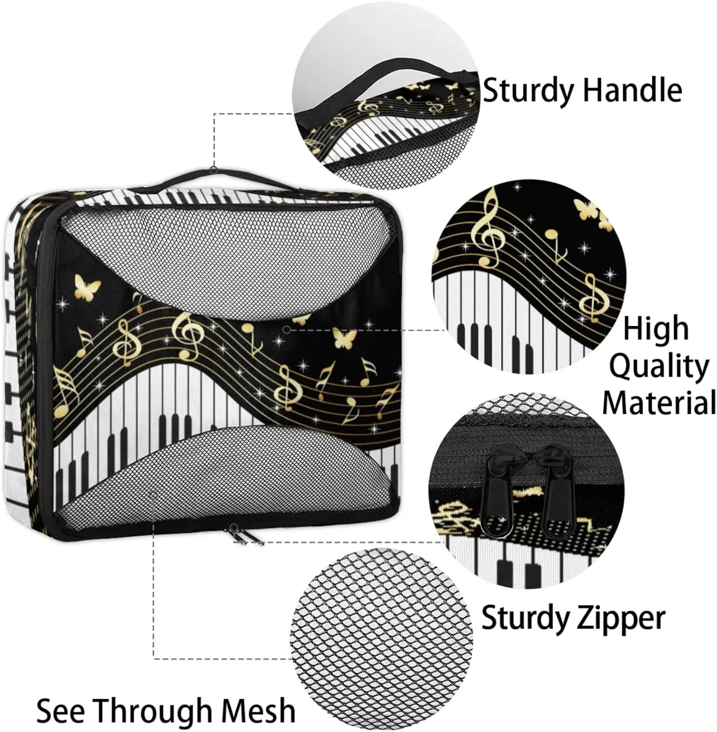 4 Set Packing Cubes for Travel, Piano Keys Packing Cubes for Women, Travel Luggage Packing Organizers, Packing Cube Set,