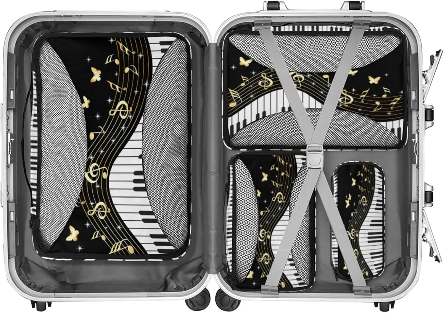 4 Set Packing Cubes for Travel, Piano Keys Packing Cubes for Women, Travel Luggage Packing Organizers, Packing Cube Set,