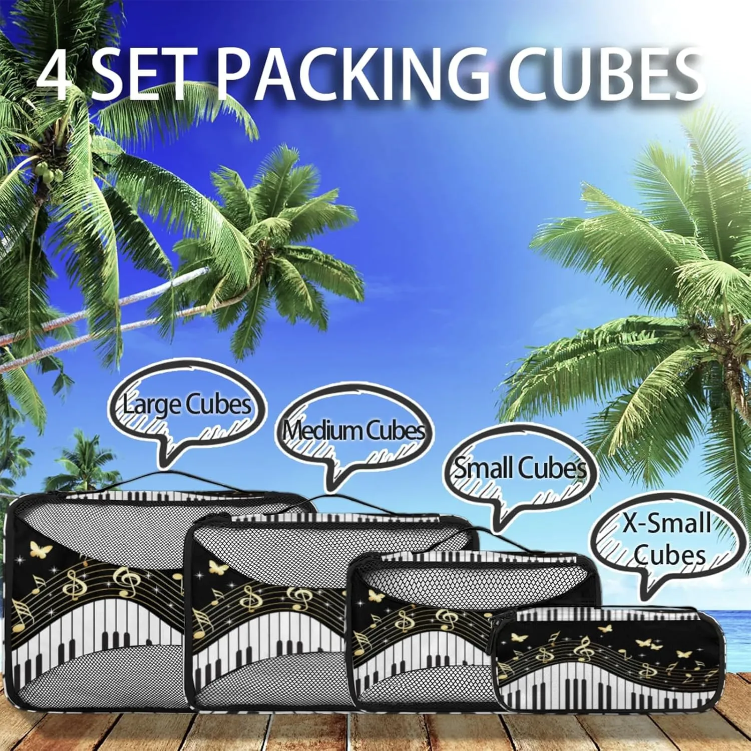 4 Set Packing Cubes for Travel, Piano Keys Packing Cubes for Women, Travel Luggage Packing Organizers, Packing Cube Set,