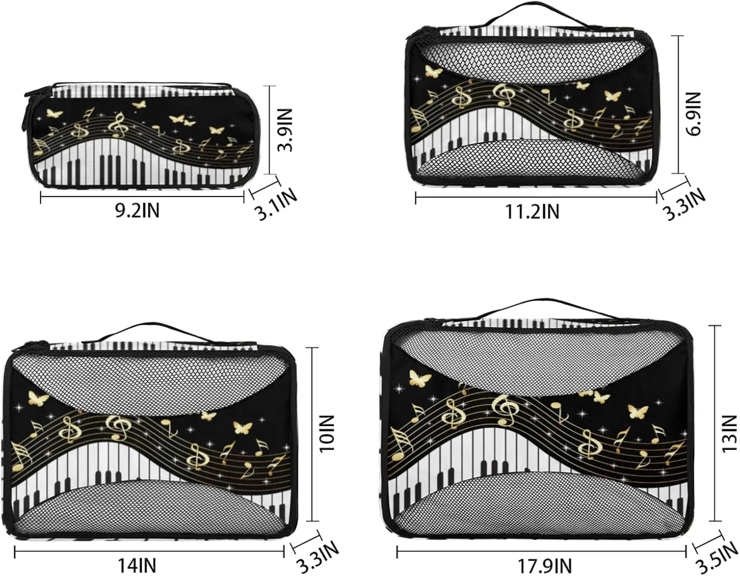 4 Set Packing Cubes for Travel, Piano Keys Packing Cubes for Women, Travel Luggage Packing Organizers, Packing Cube Set,