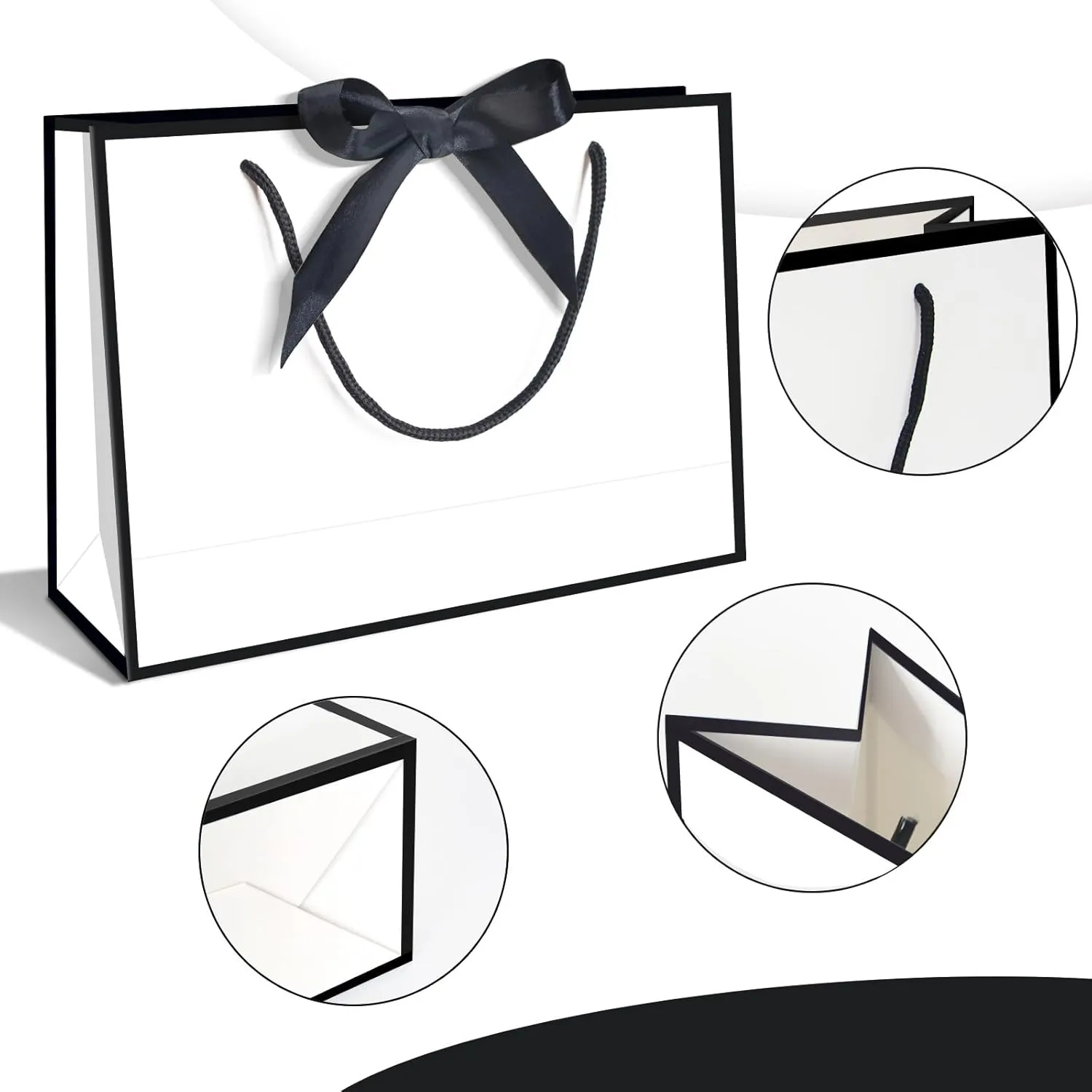 5 | 12 | 25 | 50 Pack Gift Bag with Bow Ribbon Horizontal Paper Gift Bags Bulk for Women Men,with Handles for Birthday Wedding Bridesmaid Party Favor Shopping Retail Gift Sacks (White, 11x4x8 Inch (Pack of 25))