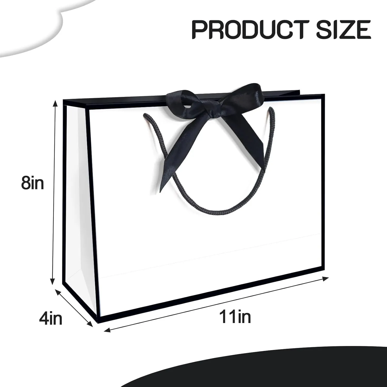 5 | 12 | 25 | 50 Pack Gift Bag with Bow Ribbon Horizontal Paper Gift Bags Bulk for Women Men,with Handles for Birthday Wedding Bridesmaid Party Favor Shopping Retail Gift Sacks (White, 11x4x8 Inch (Pack of 25))