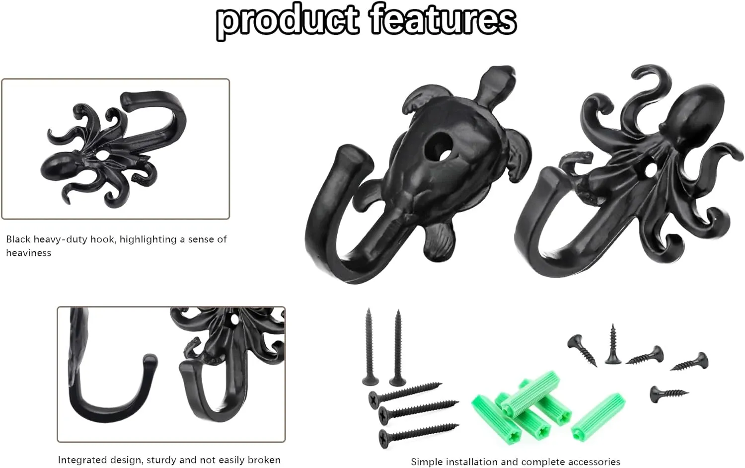 5 Pack Coat Hooks Wall Hooks, Octopus Decorative Wall Mounted Hooks Rustic Metal Hanger for Towel, Key Holder, Hanging Coats, Scarves, Bags, Purses, Backpacks Home Decor (Octopus)
