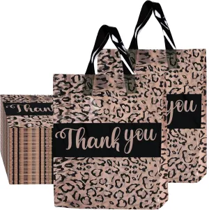 50 PCS Thank You Bags for Small Business 12x15 Inch Leopard Plastic Shopping Bags with Handles