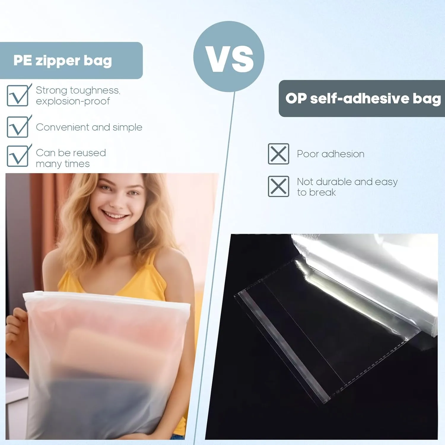 50Pcs 12x14 Inch Frosted Zipper Poly Bags for Clothing Plastic Packaging Bags for Small Businesses or Travel Storage, Clear Apparel Bag for Shirts Dress Sweater Socks Underwear| No Vent Holes
