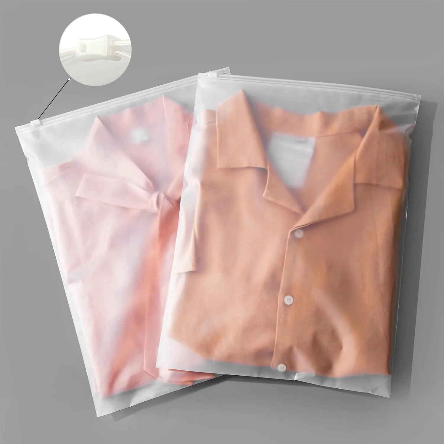 50Pcs 12x14 Inch Frosted Zipper Poly Bags for Clothing Plastic Packaging Bags for Small Businesses or Travel Storage, Clear Apparel Bag for Shirts Dress Sweater Socks Underwear| No Vent Holes