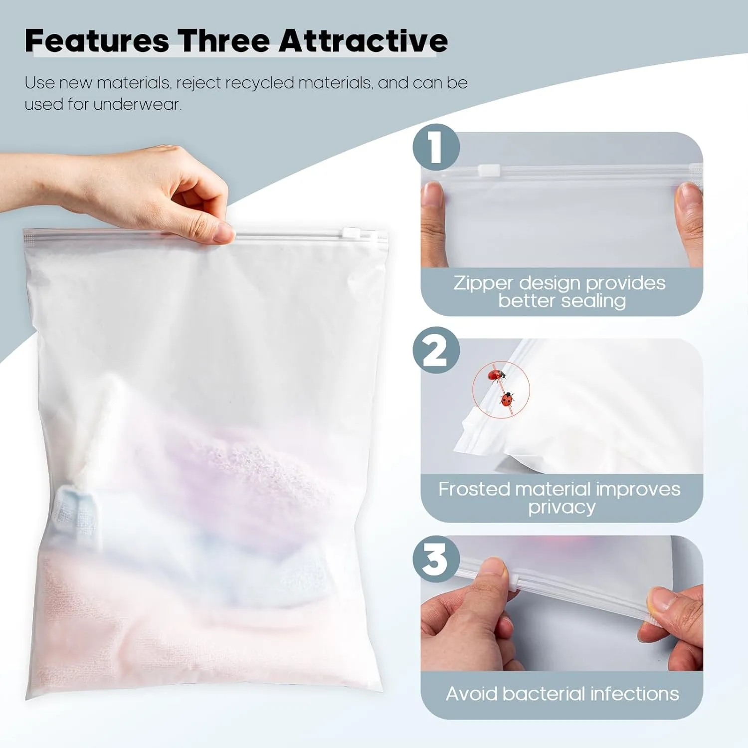 50Pcs 12x14 Inch Frosted Zipper Poly Bags for Clothing Plastic Packaging Bags for Small Businesses or Travel Storage, Clear Apparel Bag for Shirts Dress Sweater Socks Underwear| No Vent Holes