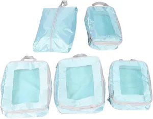 5Pcs Compression Packing Cubes Set Space Saving Travel Organizer Bags for Clothes Shoes Toiletries Electronics Essential Luggage Storage for Business Trips