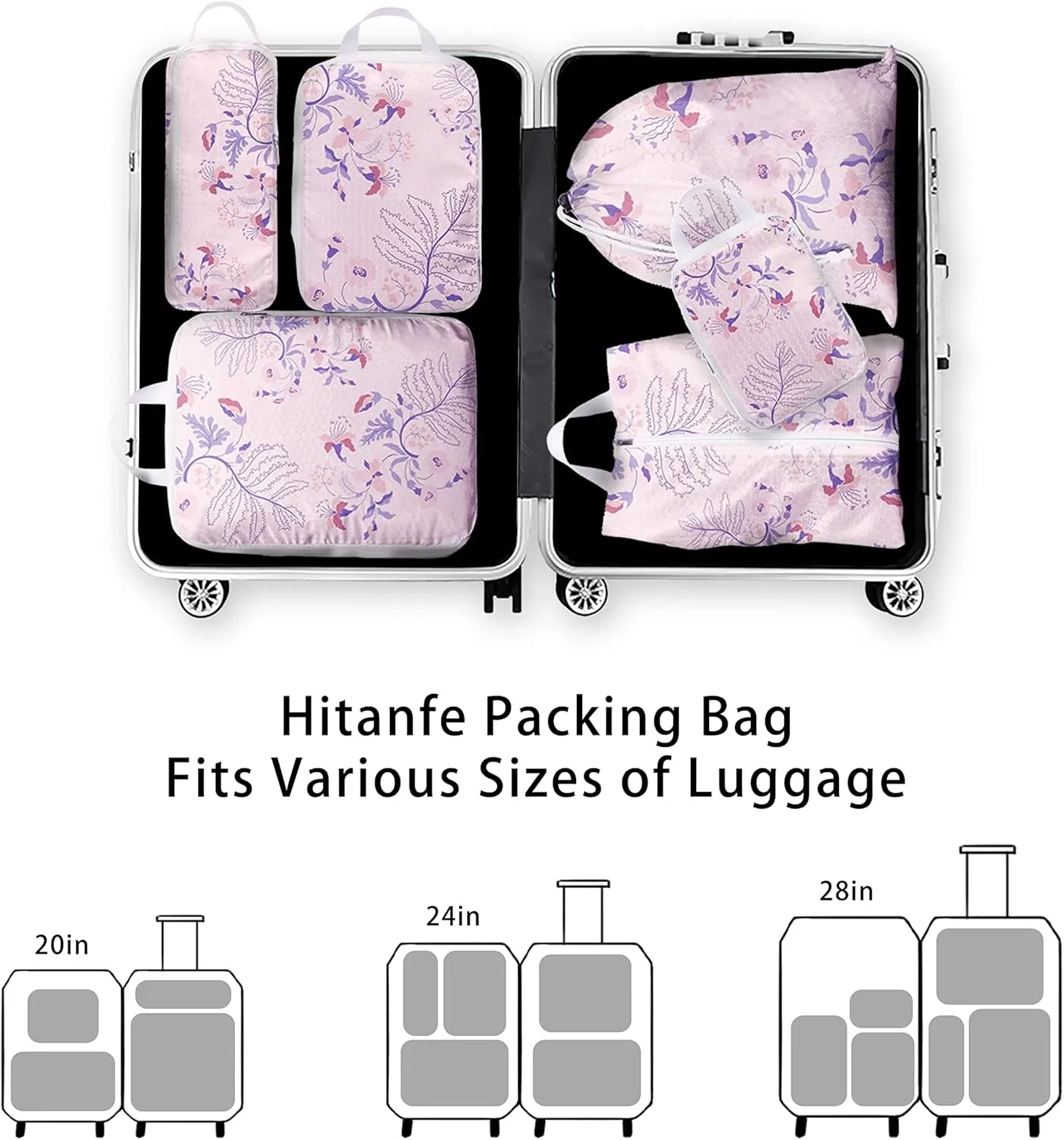 6 Pcs Compression Packing Cubes Travel for Suitcases, Luggage Organizer Nylon Washable Storage Bags Set - Packaging Cubes for Backpack Travel Perfect for Women Clothes Carry-Ons and Storage