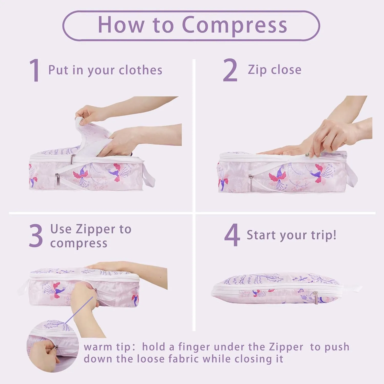 6 Pcs Compression Packing Cubes Travel for Suitcases, Luggage Organizer Nylon Washable Storage Bags Set - Packaging Cubes for Backpack Travel Perfect for Women Clothes Carry-Ons and Storage