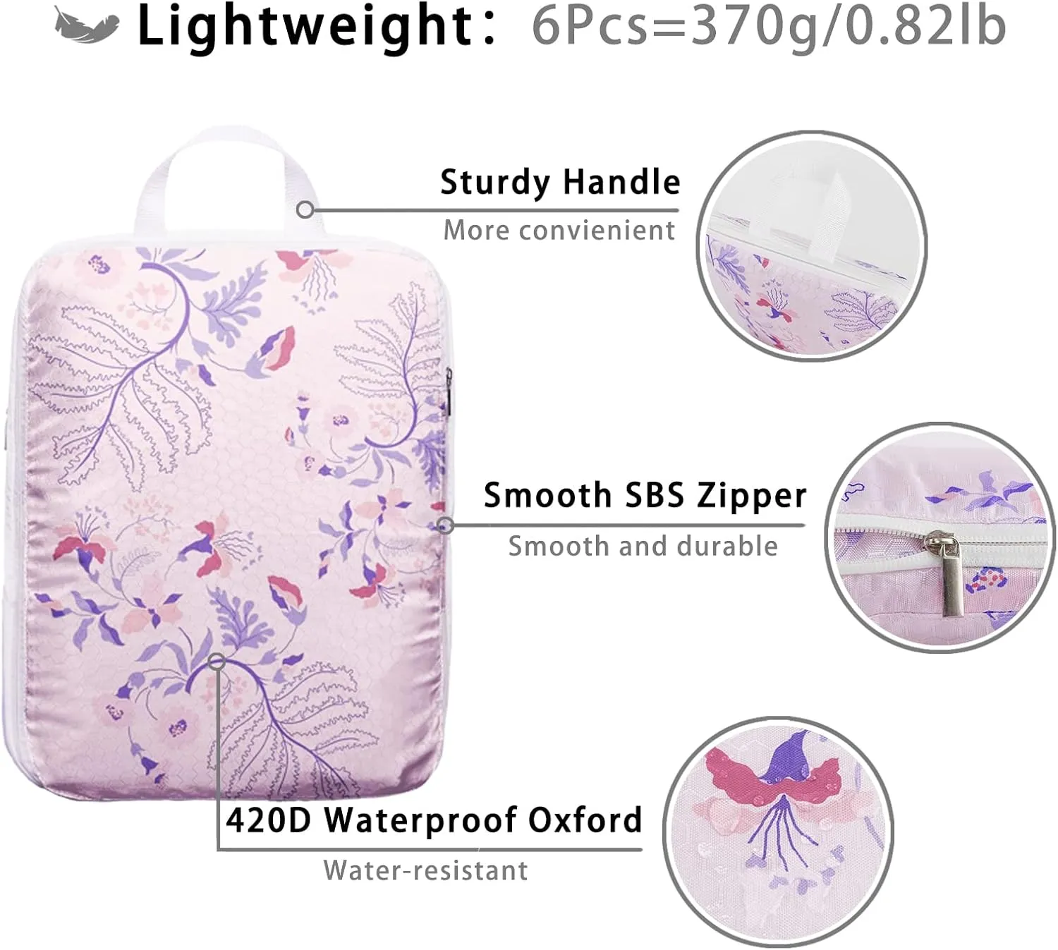 6 Pcs Compression Packing Cubes Travel for Suitcases, Luggage Organizer Nylon Washable Storage Bags Set - Packaging Cubes for Backpack Travel Perfect for Women Clothes Carry-Ons and Storage