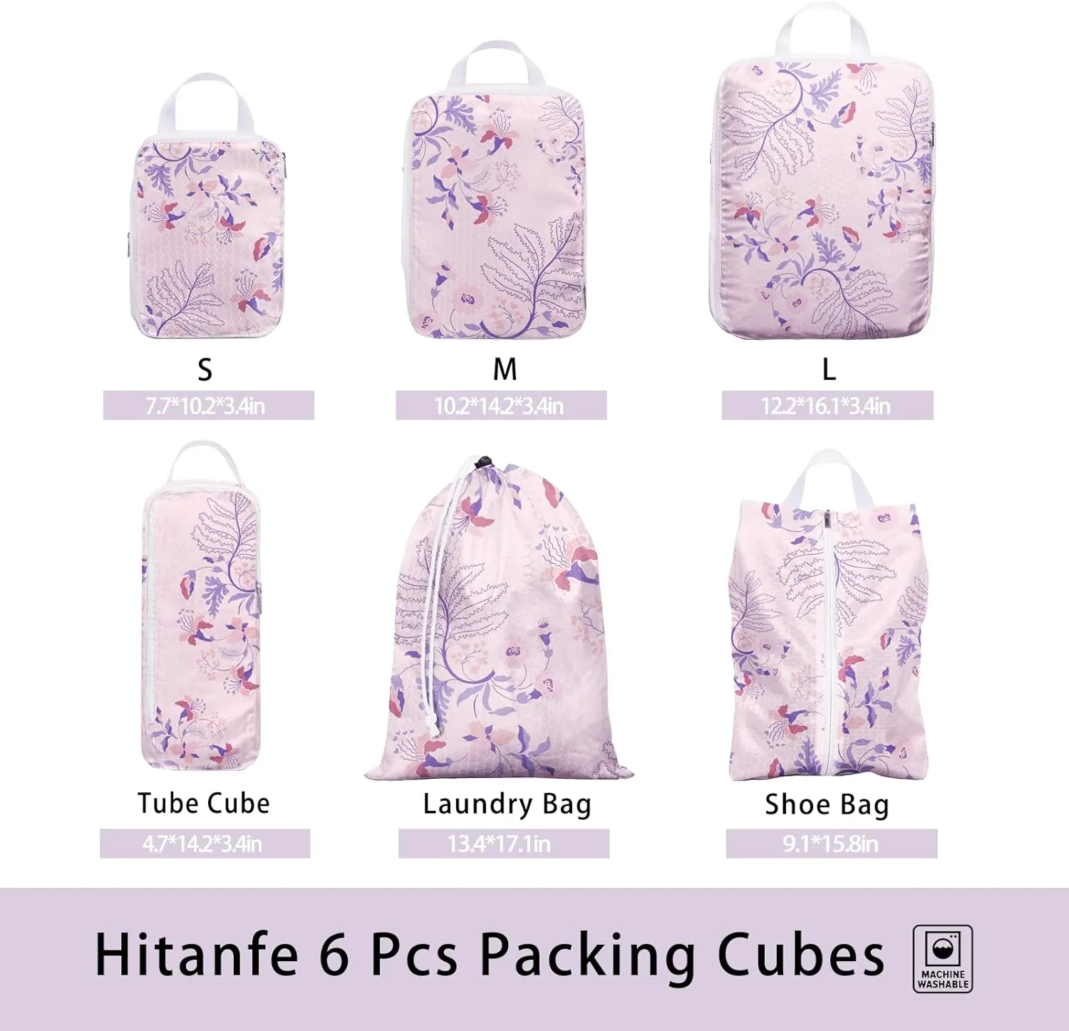 6 Pcs Compression Packing Cubes Travel for Suitcases, Luggage Organizer Nylon Washable Storage Bags Set - Packaging Cubes for Backpack Travel Perfect for Women Clothes Carry-Ons and Storage
