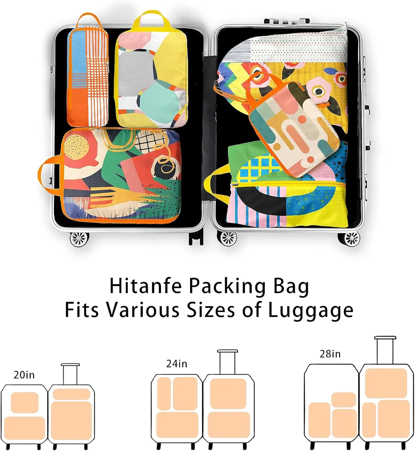 6 Pcs Compression Packing Cubes Travel for Suitcases, Waterproof Luggage Organizer Washable Storage Bags Set - Packaging Cubes for Backpack Travel Perfect for Carry-Ons and Storage