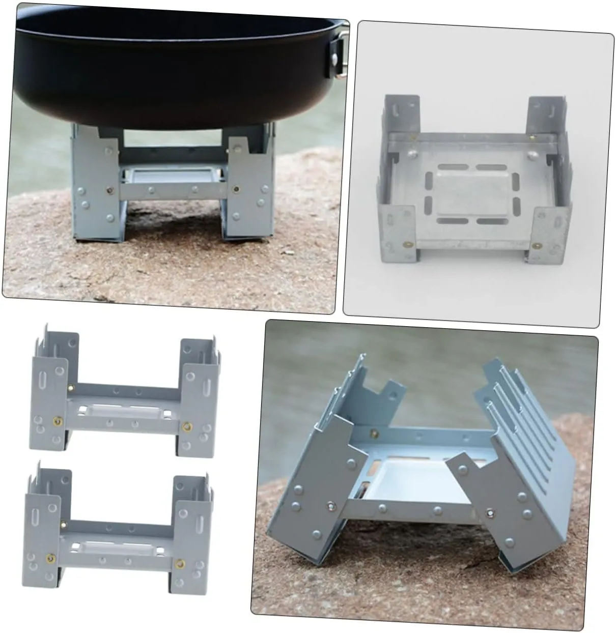 6 Pcs Folding Stove Burnerket Mini Camp Camping Foldable Backpacfolding Wood Burning Stove/Sier/9.8 * 7.5Cm