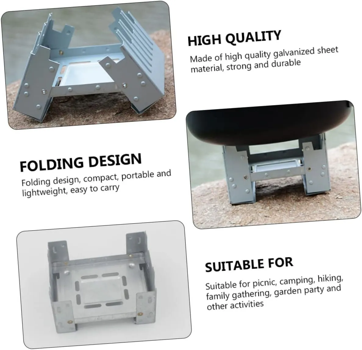 6 Pcs Folding Stove Mini Camp Camping Foldable Backpacfolding Wood Burning Burnerket Stove/Sier/9.8 * 7.5Cm