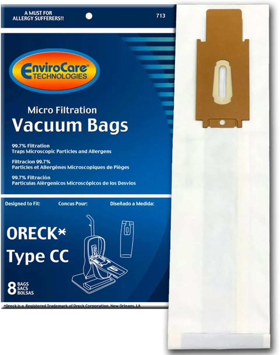 8 Envirocare Micro Filtration Vacuum Bags to fit Oreck Type CC Xl, Fits All XL7, XL21, 2000's, 3000's, 4000's, 8000's, 9000's Series Model Upright Vacuum Cleaners, CCPK8DW, CCPK8, PK80009DW, PK80009