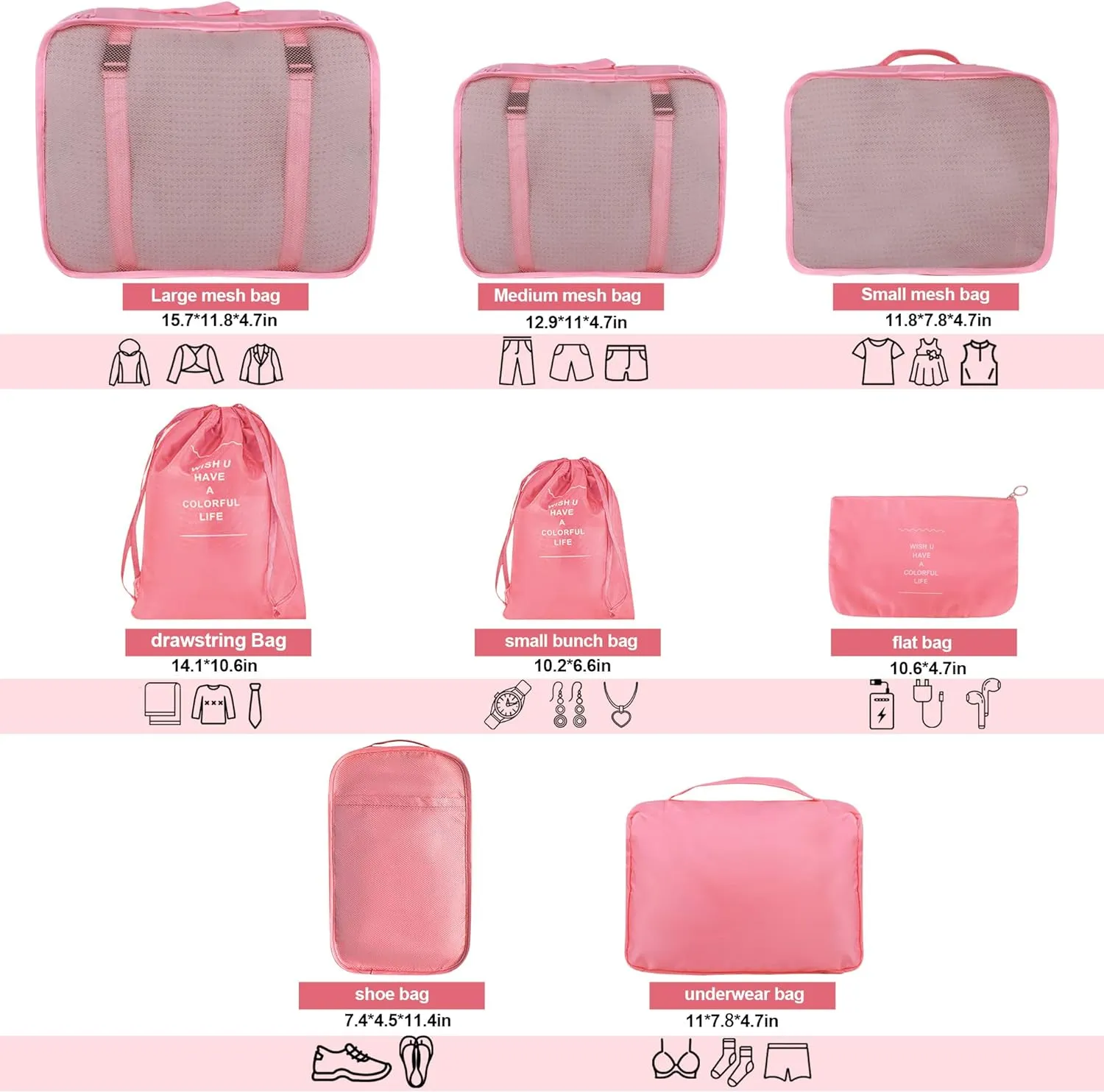 8 Set Packing Cubes for Suitcases, kingdalux Travel Luggage Packing Organizers with Laundry Bag, Compression Storage Shoe Bag, Clothing Underwear Bags, for Women & Man