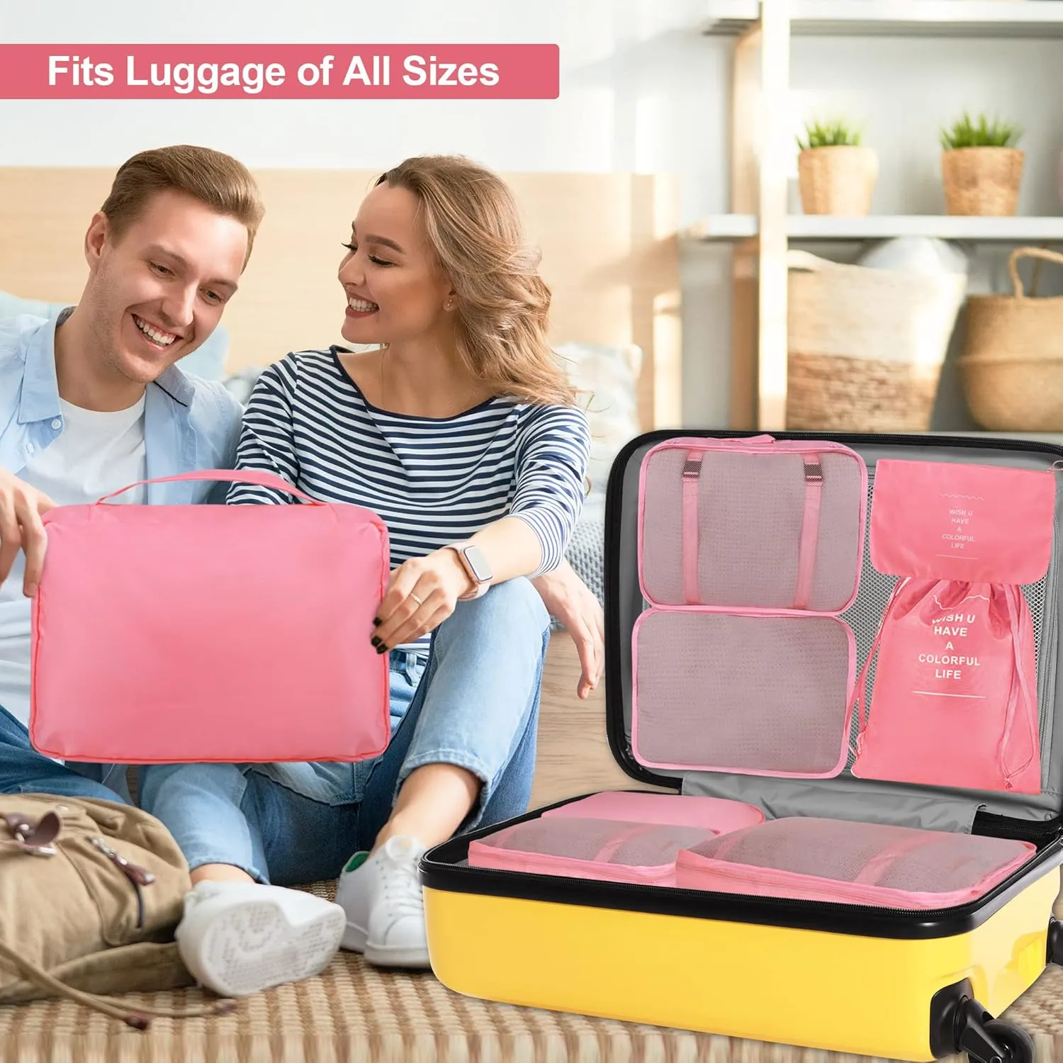 8 Set Packing Cubes for Suitcases, kingdalux Travel Luggage Packing Organizers with Laundry Bag, Compression Storage Shoe Bag, Clothing Underwear Bags, for Women & Man