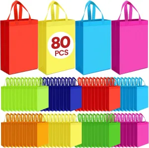 80 Pack Reusable Tote Bags Foldable Shopping Bag with Handles Multi-Color Gift Bag Fabric Grocery Bags Reusable Goodie Bags Non Woven Tote Bag Bulk for Shopping Birthday Party DIY Business (8 Colors)
