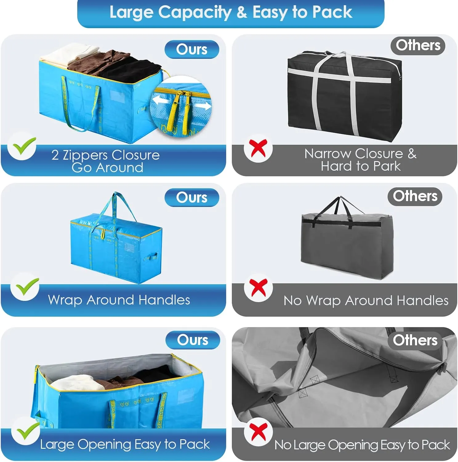 8Pack Extra Large Heavy Duty Moving Bags,Storage Bags with Handles for Packing Large Totes,Waterproof Oversized Organizers,Reinforced Puncture Resistance and Strong Zipper Pulls,Alternative Moving Box