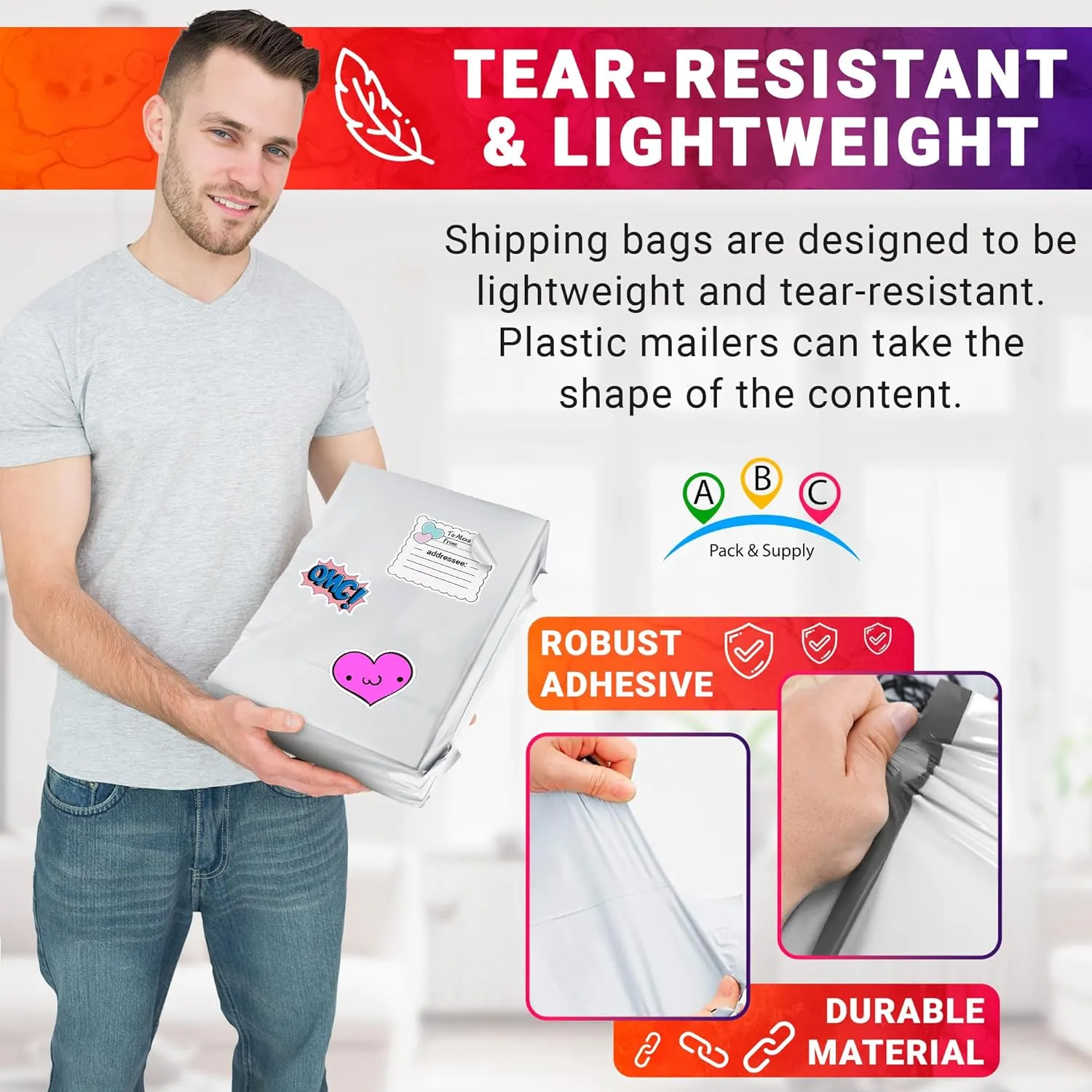 ABC PACK & SUPPLY White Gusseted Poly Mailers, 11 x 13 x 4 Inch. Pack of 100 Expansion Poly Mailers Bags. Shipping Envelopes for Clothing, 2.5 Mil. Plastic Shipping Bags Self Seal. Mailing Packages