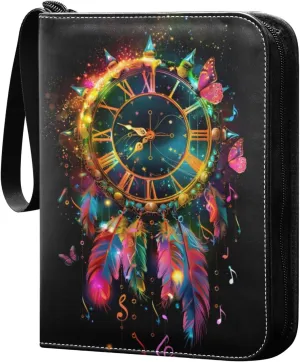 Abstract Dreamcatcher Colorful Feathers Card Binder 4 Pocket Trading Card Binder Portable Cards Collection Book with Zipper