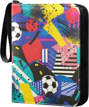 Abstract Soccer with Colorful Stripes Card Binder 4 Pocket Trading Card Binder Portable Cards Collection Book with Zipper