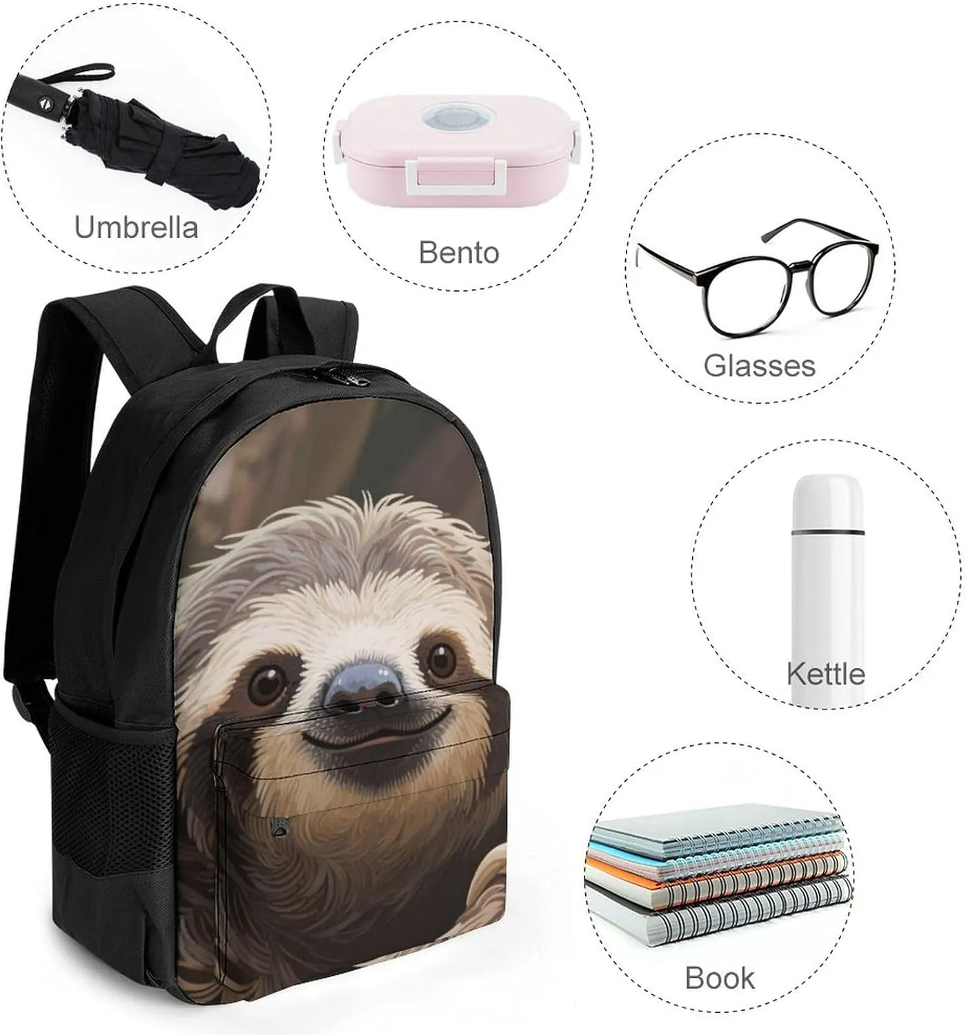 Adults Lightweight Animals Sloth Art Rucksacks Large Capacity Bookbag With Adjustable Shoulder Straps for Trekking Outdoors Bicycle