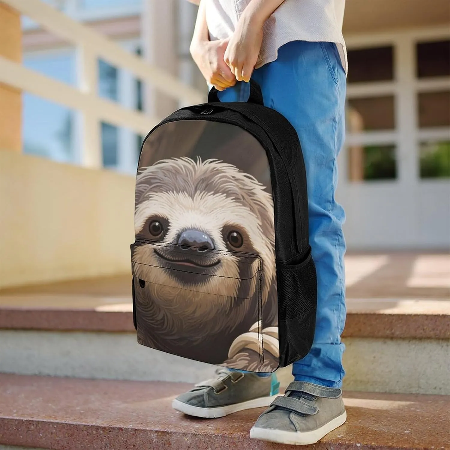 Adults Lightweight Animals Sloth Art Rucksacks Large Capacity Bookbag With Adjustable Shoulder Straps for Trekking Outdoors Bicycle
