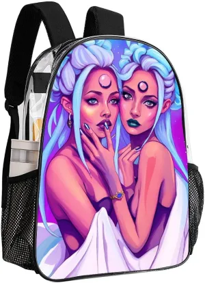 Adults Lightweight Lesbian Moon Goddess Pride Gay Lgbt Women Art Rucksacks Large Capacity Bookbag Transparent Bag for Trekking Outdoors Bicycle