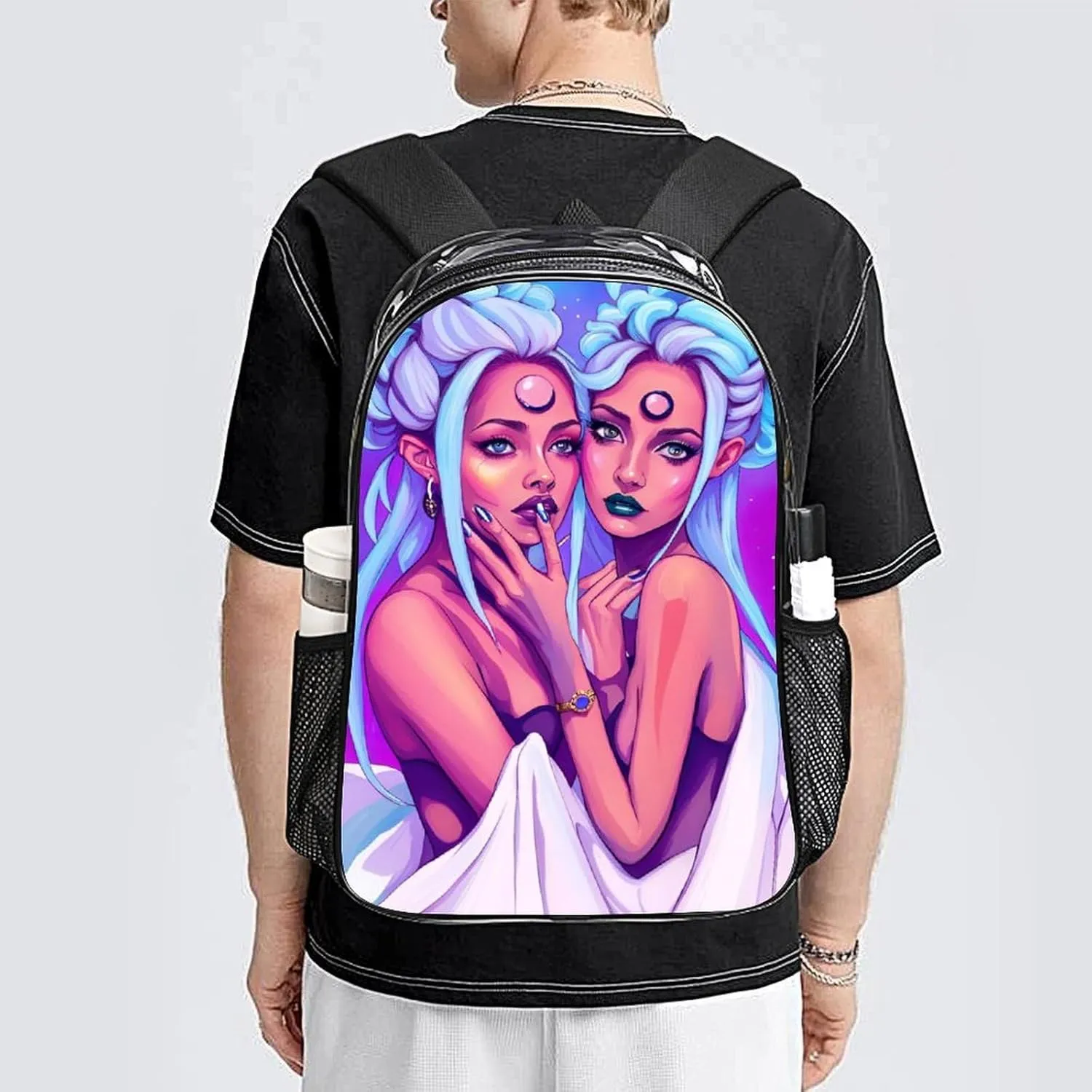 Adults Lightweight Lesbian Moon Goddess Pride Gay Lgbt Women Art Rucksacks Large Capacity Bookbag Transparent Bag for Trekking Outdoors Bicycle