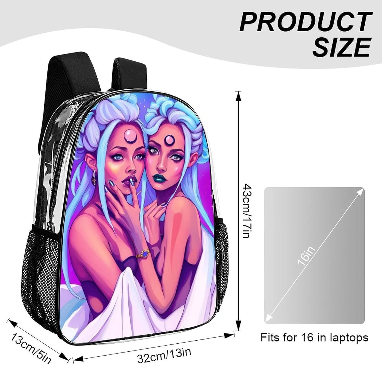 Adults Lightweight Lesbian Moon Goddess Pride Gay Lgbt Women Art Rucksacks Large Capacity Bookbag Transparent Bag for Trekking Outdoors Bicycle