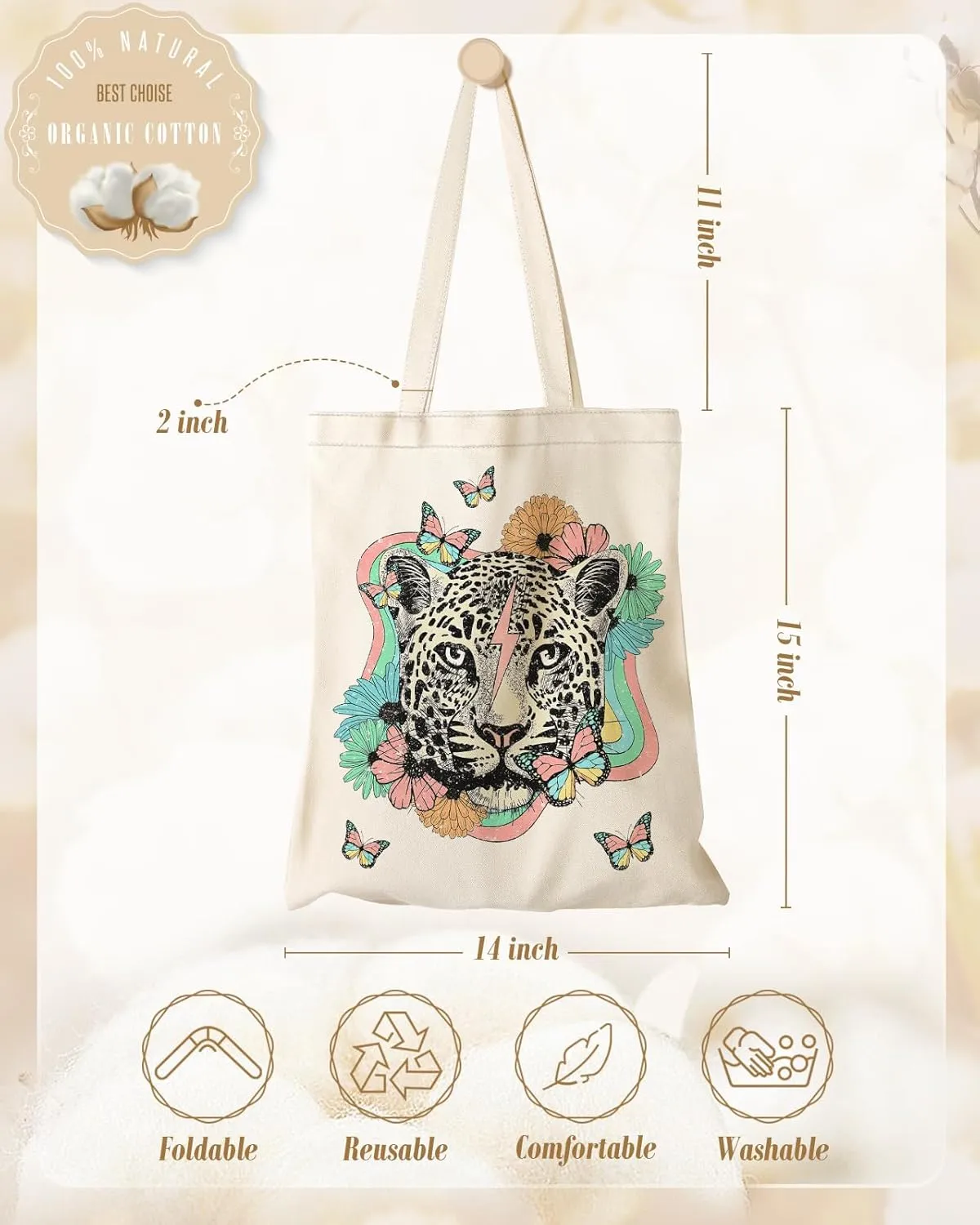 Aesthetic Canvas Tote Bag - Reusable Shoulder Tote Bag for Women Lady Casual Vacation, Shopping, Work, Gym