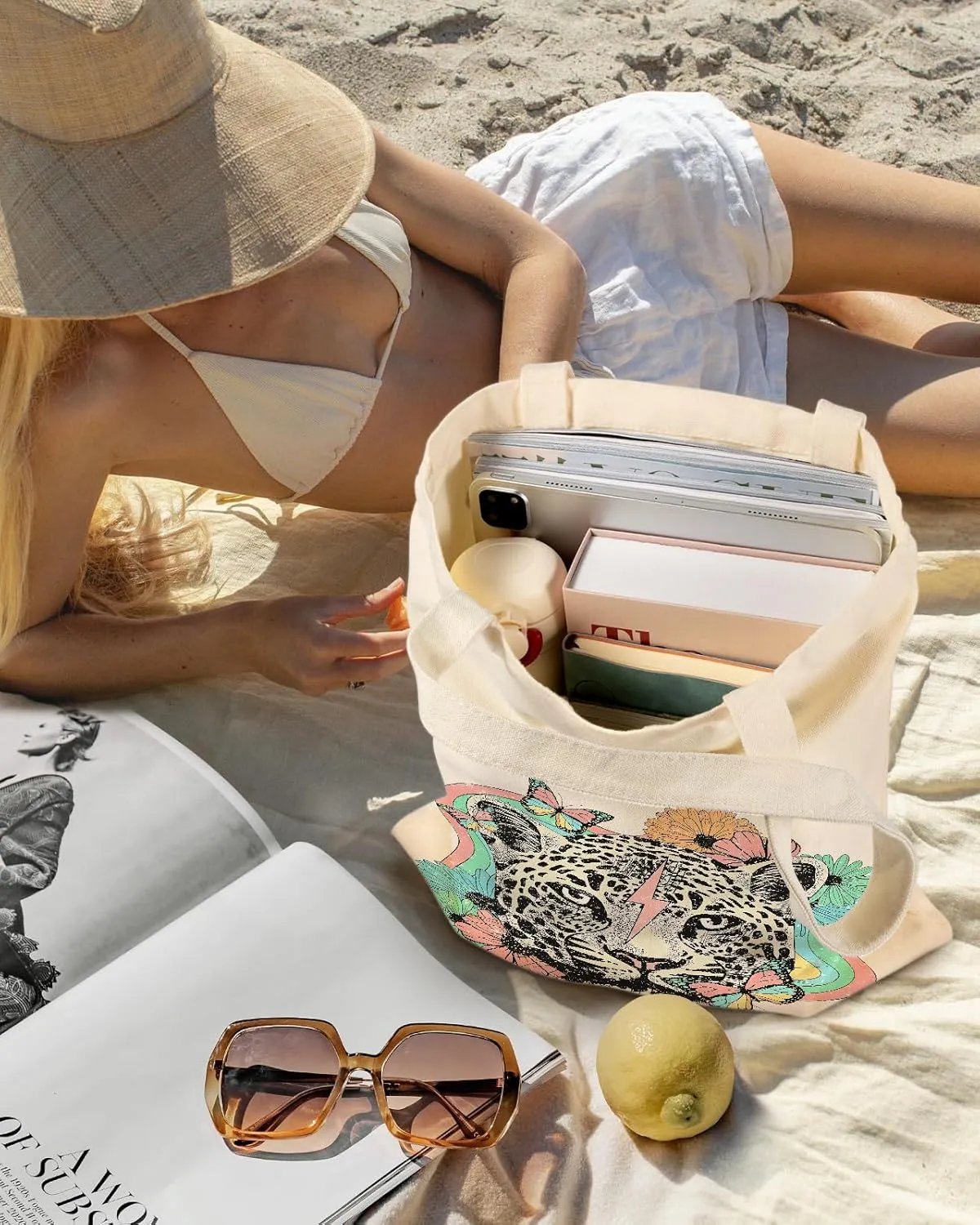 Aesthetic Canvas Tote Bag - Reusable Shoulder Tote Bag for Women Lady Casual Vacation, Shopping, Work, Gym
