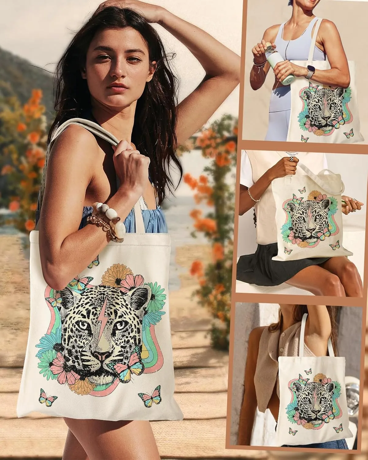 Aesthetic Canvas Tote Bag - Reusable Shoulder Tote Bag for Women Lady Casual Vacation, Shopping, Work, Gym