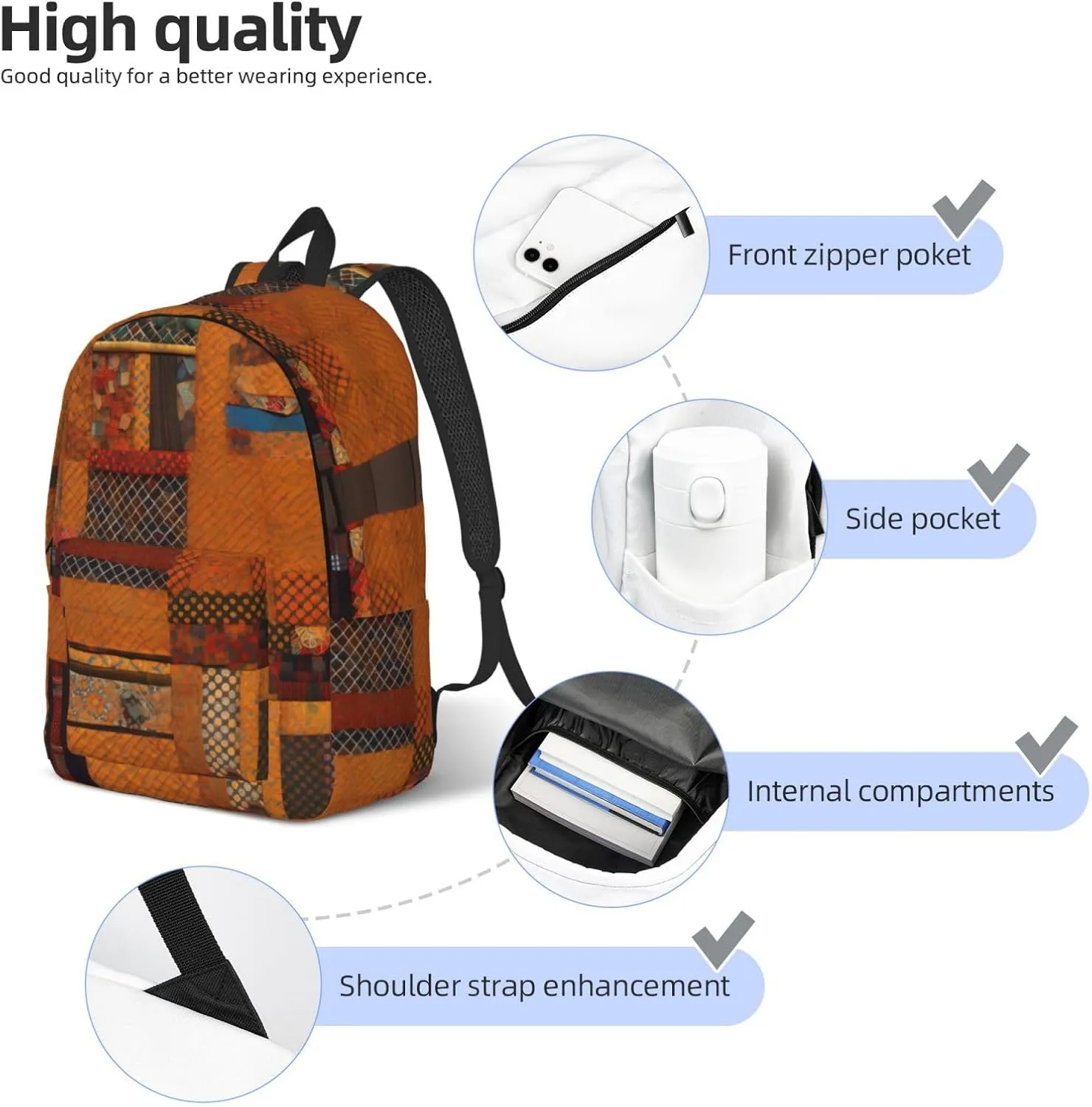 African Textile Patchwork print Large Laptop Backpack for Women, Work Business Backpacks College Bookbag for School