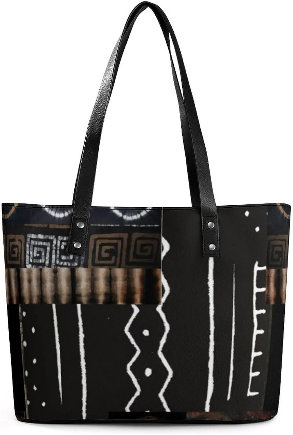 Afrocentric Mud Cloth Print A Leather Handbag with Large Capacity And Portability
