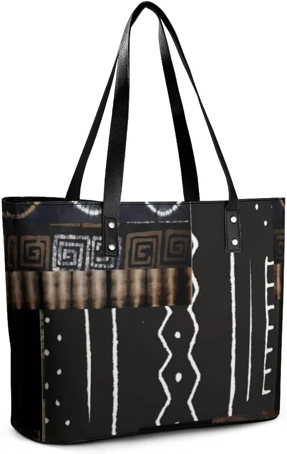 Afrocentric Mud Cloth Print A Leather Handbag with Large Capacity And Portability