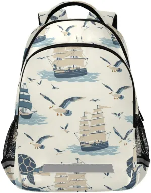ALAZA Sailboat and Birds Vintage Backpack for Boys Girls Students Elementary School Bag Kids Bookbag Travel Daypack